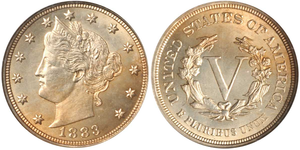 The original Liberty nickel design indicated the denomination only with a large Roman numeral "V".