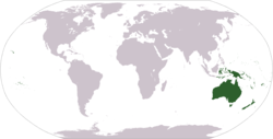 World map showing Oceania (geographically)