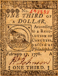 Continental One Third Dollar Note (obverse)