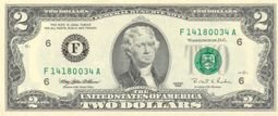 Obverse of the Series 1995 $2 bill
